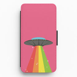 Rainbow Alien Spaceship Flip / Wallet Phone Case