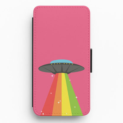 Rainbow Alien Spaceship Flip / Wallet Phone Case