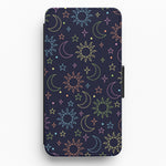 Sun, Moon And Stars Pattern Rainbow Flip / Wallet Phone Case