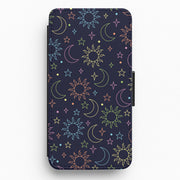 Sun, Moon And Stars Pattern Rainbow Flip / Wallet Phone Case 1