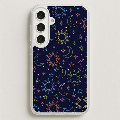 Sun, Moon And Stars Pattern Rainbow Phone Case for Galaxy S25FE