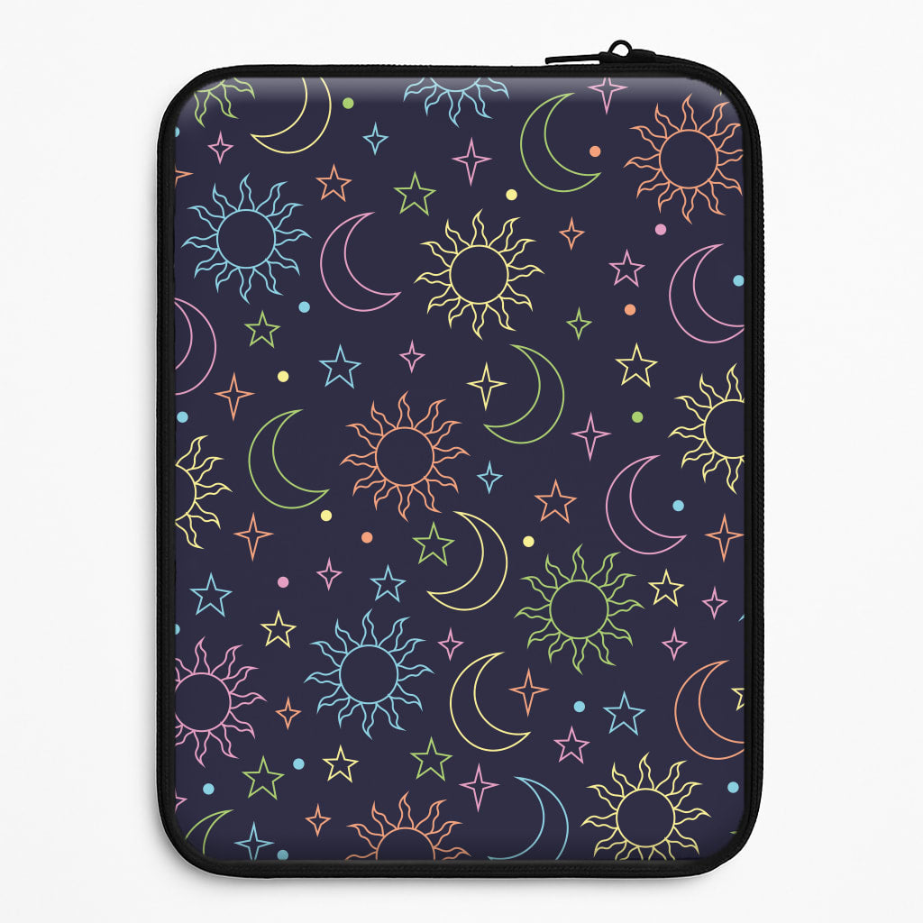 Sun, Moon And Stars Pattern Rainbow Laptop Sleeve