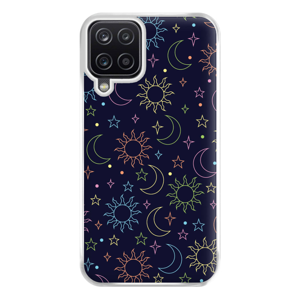 Sun, Moon And Stars Pattern Rainbow Phone Case for Galaxy A12