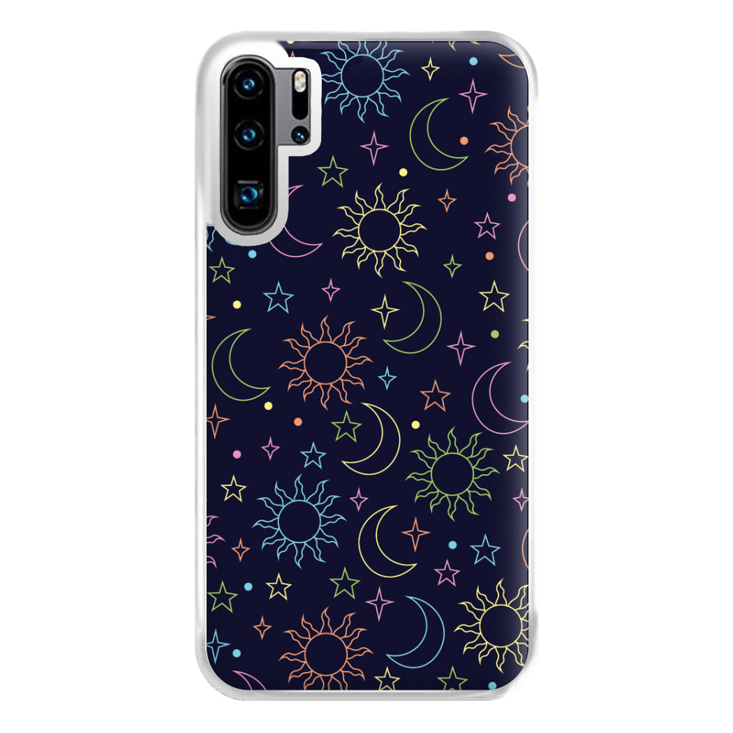 Sun, Moon And Stars Pattern Rainbow Phone Case for Huawei P30 Pro