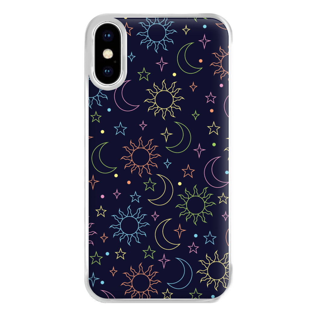 Sun, Moon And Stars Pattern Rainbow Phone Case for iPhone XS Max