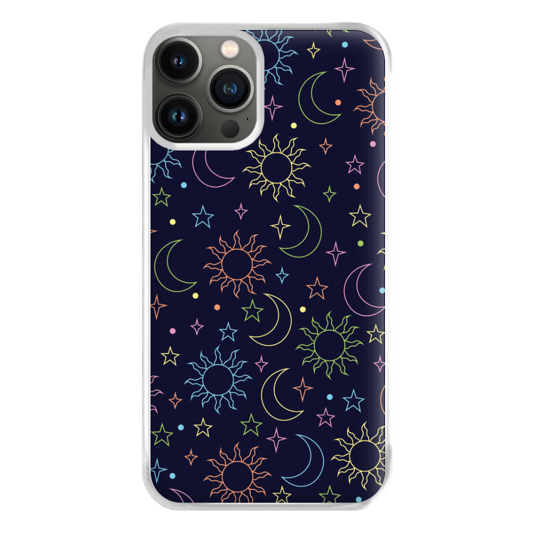 Sun, Moon And Stars Pattern Rainbow Phone Case for iPhone 13 Pro Max