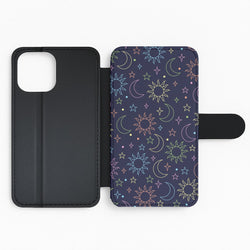 Sun, Moon And Stars Pattern Rainbow Flip Phone Case