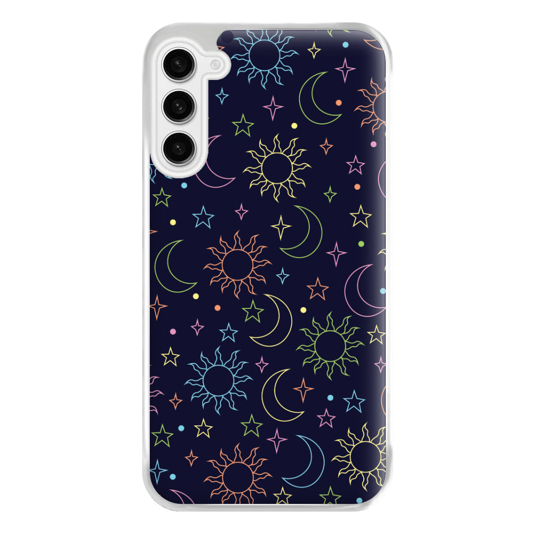 Sun, Moon And Stars Pattern Rainbow Phone Case for Galaxy S23FE