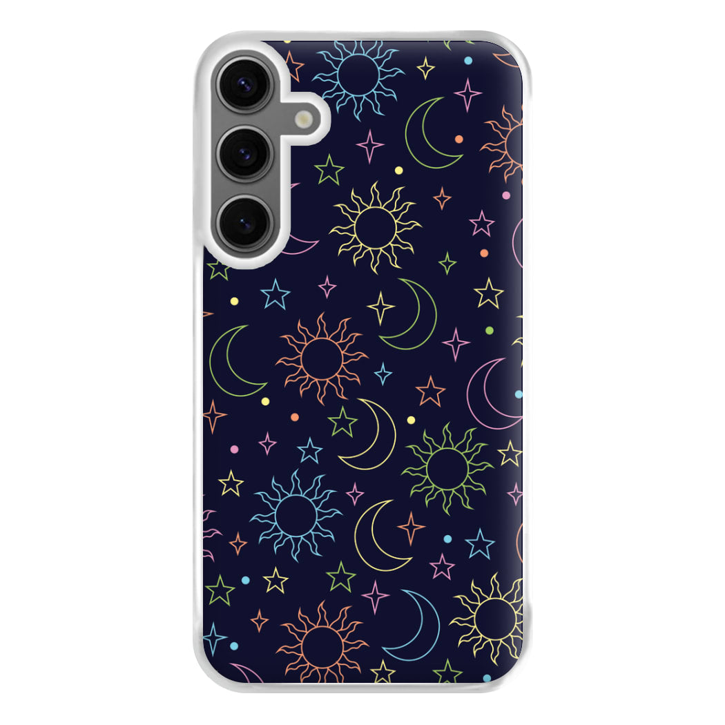 Sun, Moon And Stars Pattern Rainbow Phone Case for Galaxy S24FE