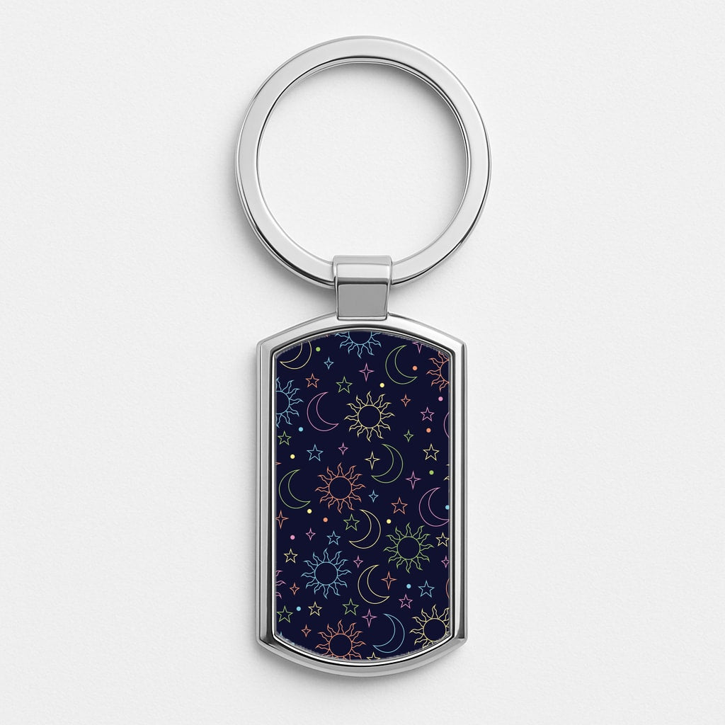Sun, Moon And Stars Pattern Rainbow Luxury Keyring