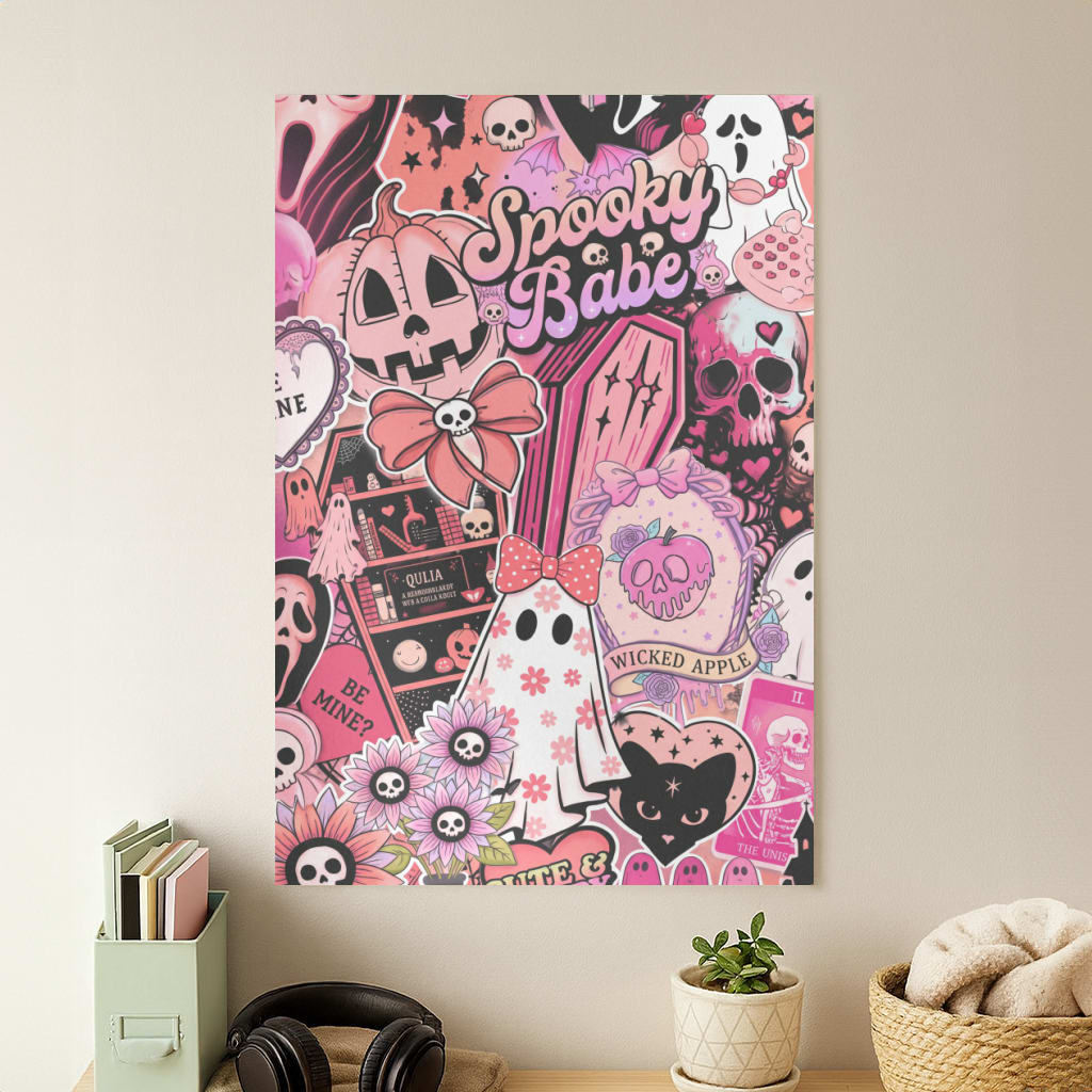 Spooky Babe Sticker Collage Poster