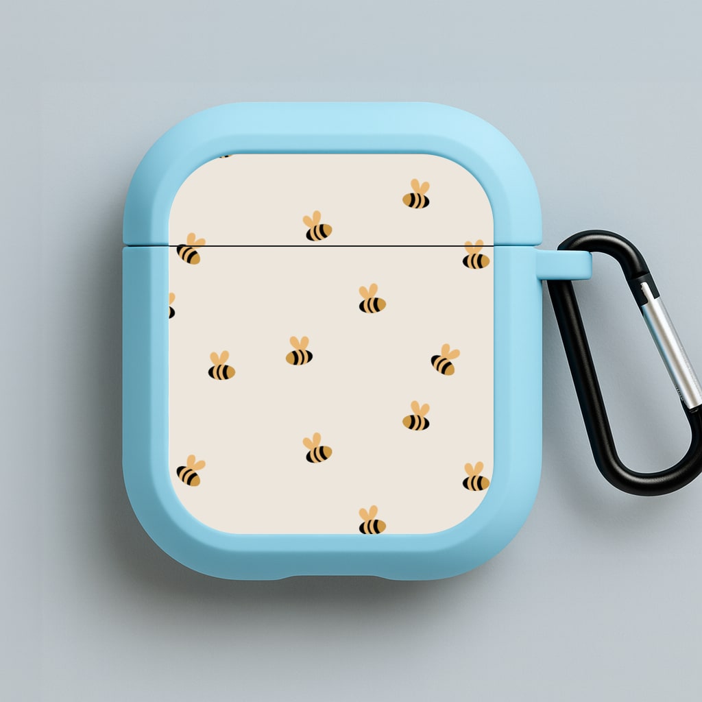 Spring Bee Pattern Blue AirPods Case