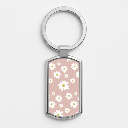 Spring Daisy Pattern Silver Keyring