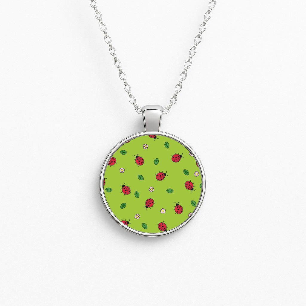 Ladybugs And Flowers - Spring Patterns Necklace
