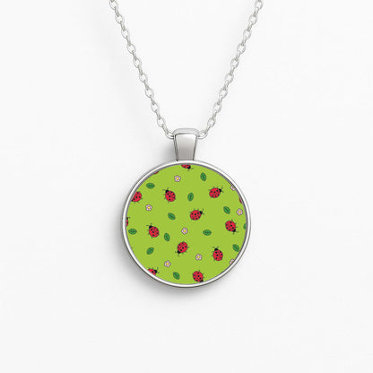 Ladybugs And Flowers - Spring Patterns Circle Necklace