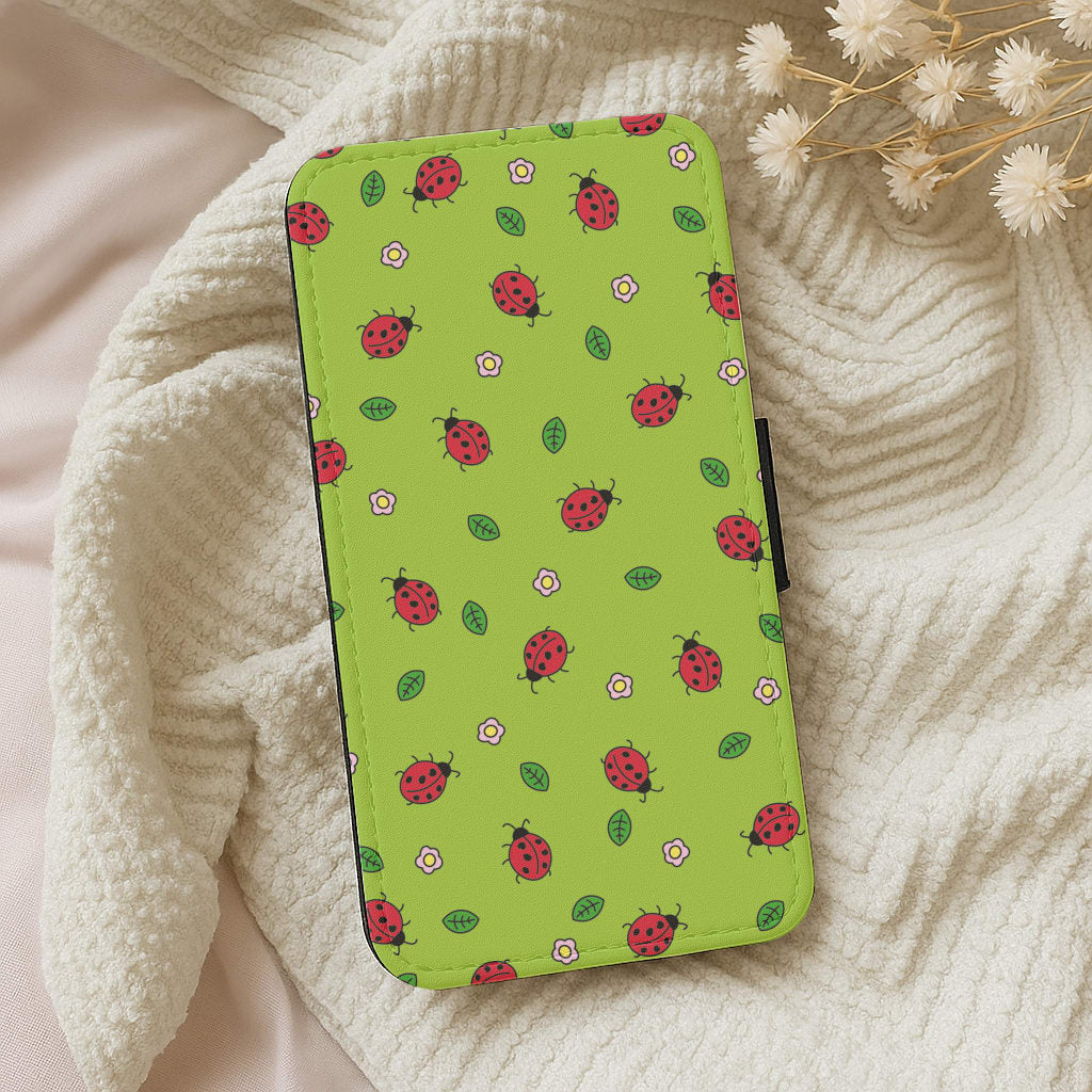 Ladybugs And Flowers - Spring Patterns Wallet Phone Case