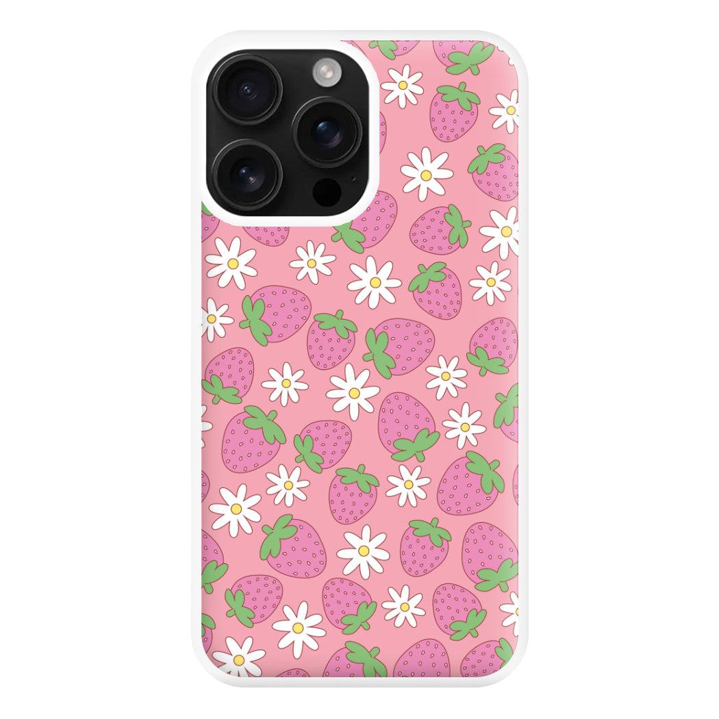 Pink Strawberries - Spring Patterns Phone Case for iPhone 16 Pro Max