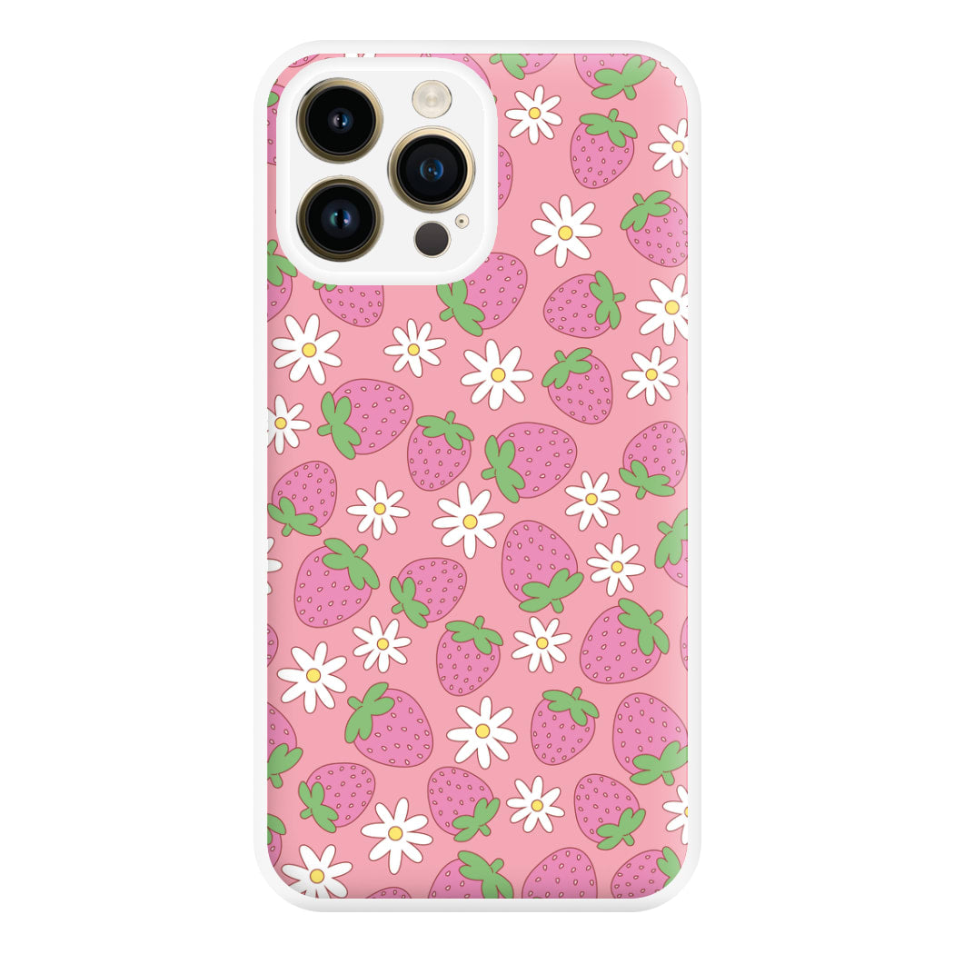 Pink Strawberries - Spring Patterns Phone Case for iPhone 14 Pro Max