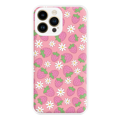 Pink Strawberries - Spring Patterns Phone Case for iPhone 14 Pro Max