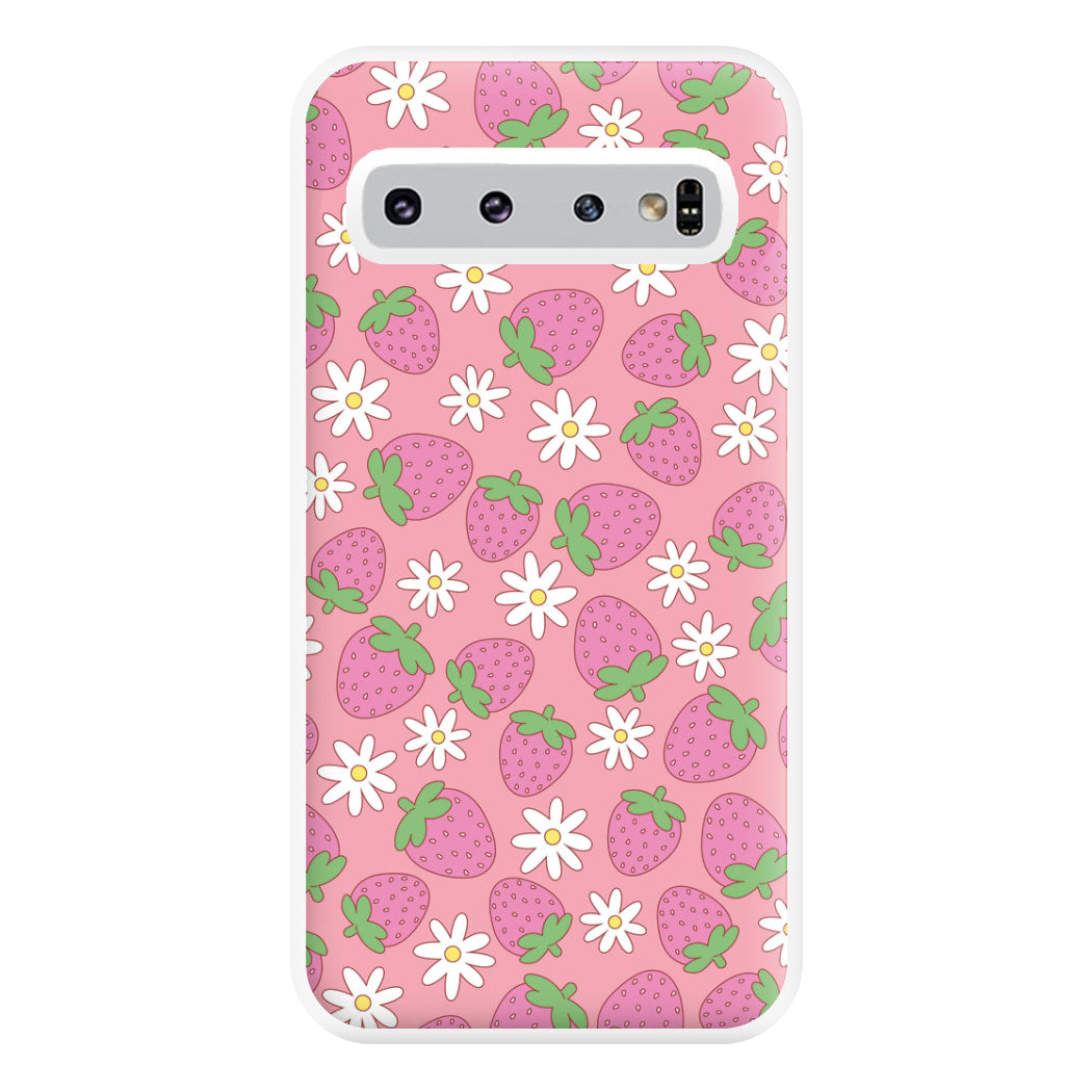 Pink Strawberries - Spring Patterns Phone Case for Galaxy S10 Plus