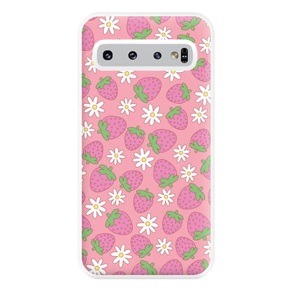 Pink Strawberries - Spring Patterns Phone Case for Galaxy S10 Plus