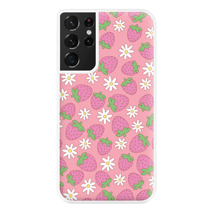 Pink Strawberries - Spring Patterns Phone Case for Galaxy S21 Ultra