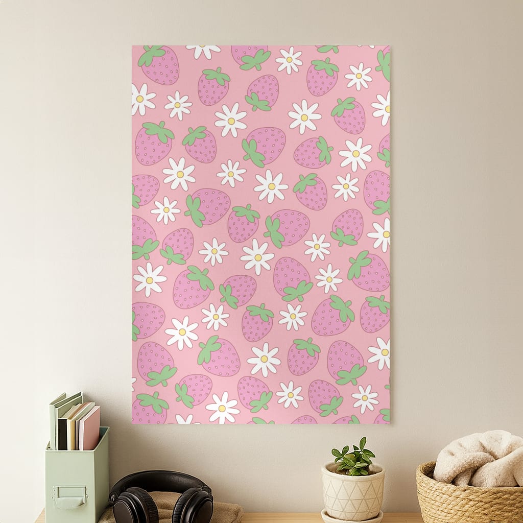 Pink Strawberries - Spring Patterns Poster