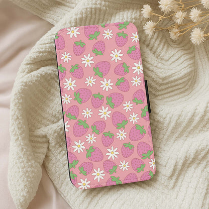 Pink Strawberries - Spring Patterns Wallet Phone Case