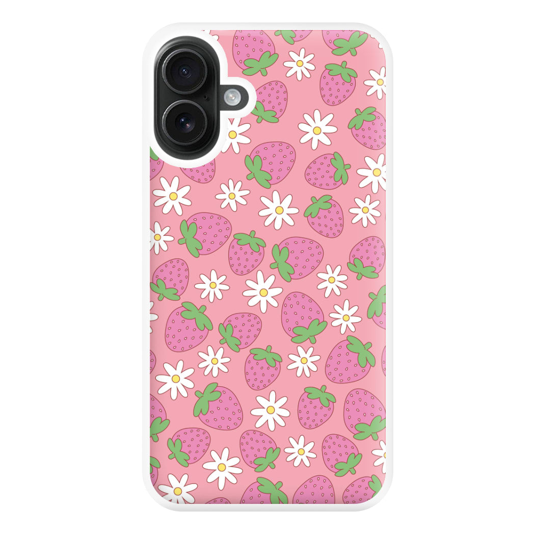 Pink Strawberries - Spring Patterns Phone Case for iPhone 16 Plus