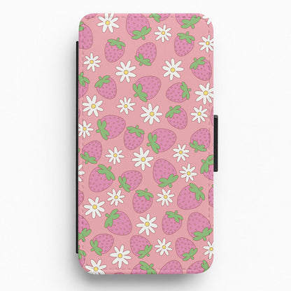 Pink Strawberries - Spring Patterns Flip / Wallet Phone Case