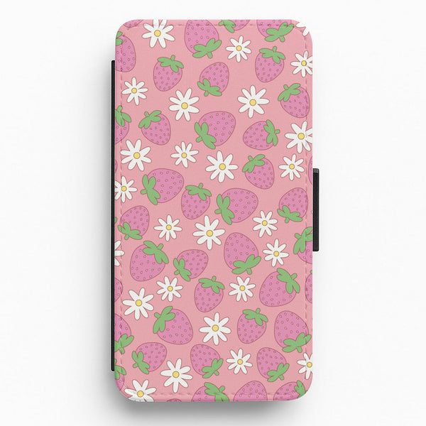 Pink Strawberries - Spring Patterns Flip / Wallet Phone Case