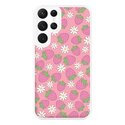 Pink Strawberries - Spring Patterns Phone Case for Galaxy S22 Ultra