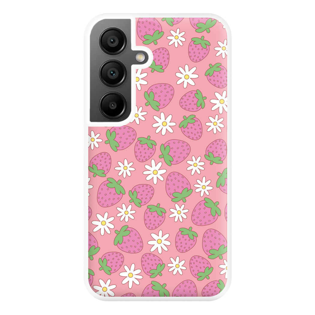 Pink Strawberries - Spring Patterns Phone Case for Galaxy A55