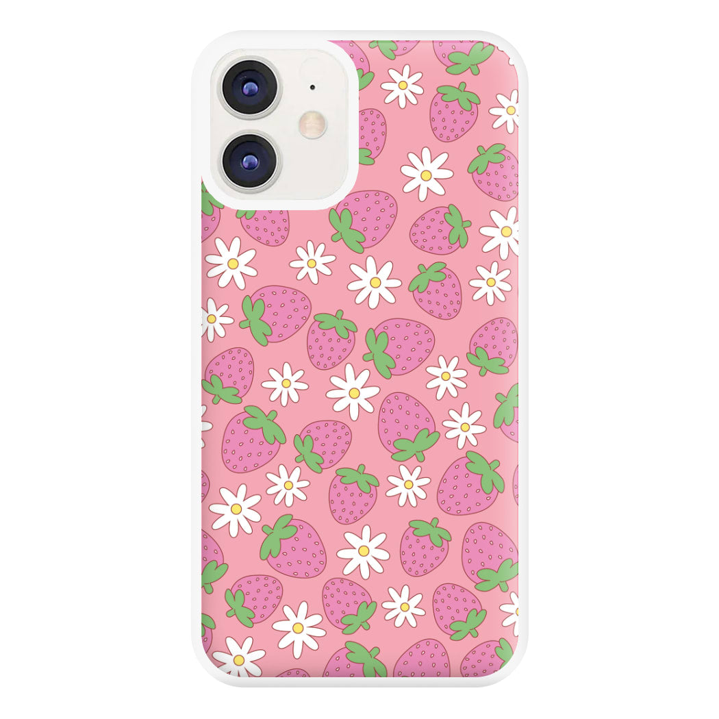 Pink Strawberries - Spring Patterns Phone Case for iPhone 12 / 12 Pro