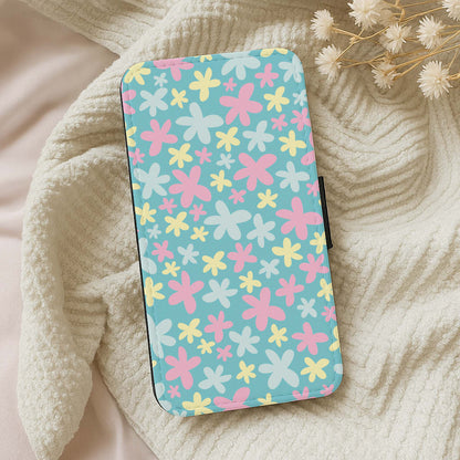 Blue, Pink And Yellow Flowers - Spring Patterns Wallet Phone Case