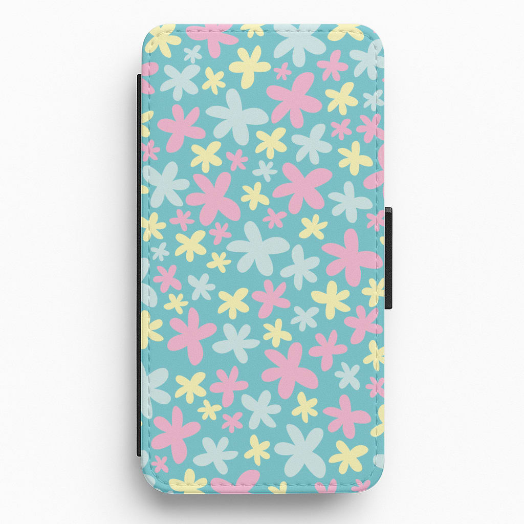 Blue, Pink And Yellow Flowers - Spring Patterns Flip / Wallet Phone Case