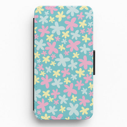 Blue, Pink And Yellow Flowers - Spring Patterns Flip / Wallet Phone Case