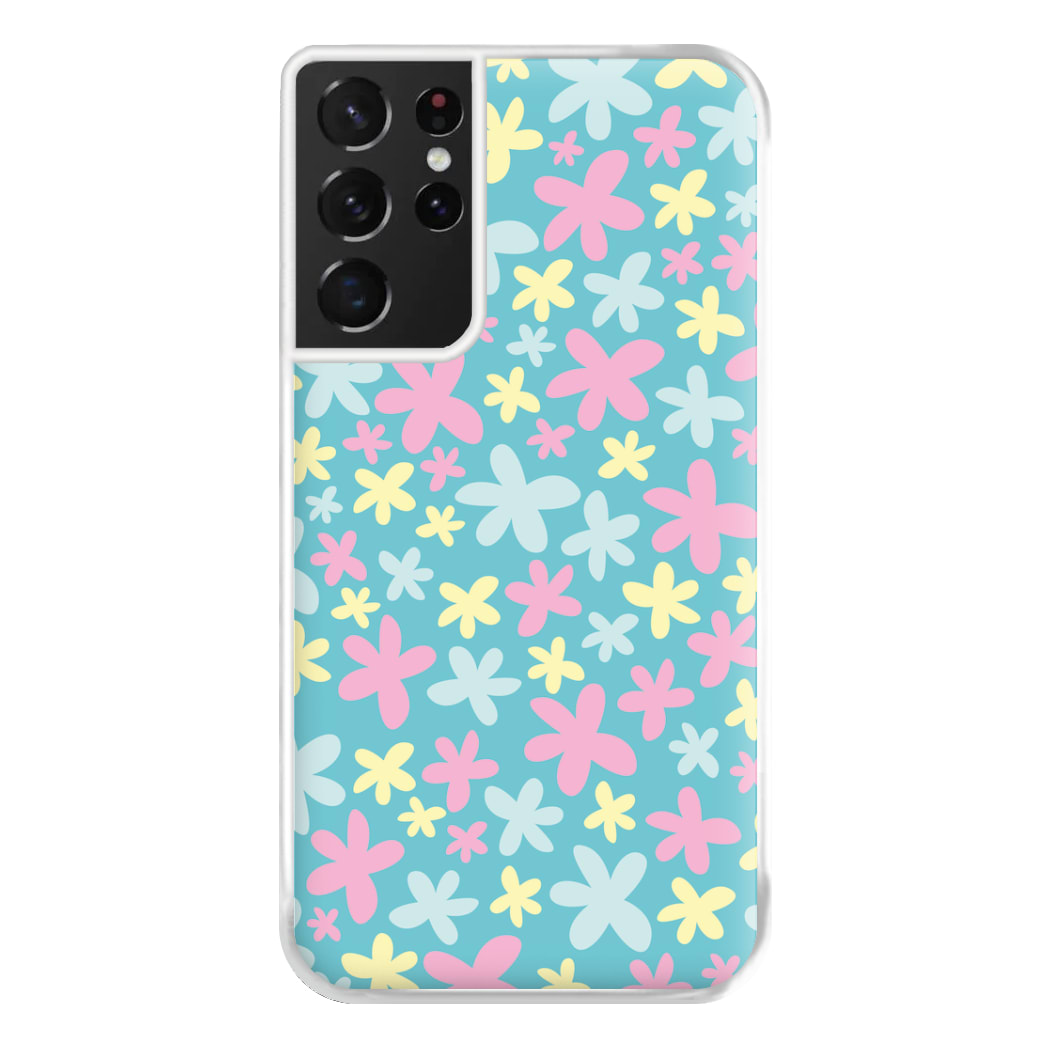 Blue, Pink And Yellow Flowers - Spring Patterns Phone Case for Galaxy S21 Ultra