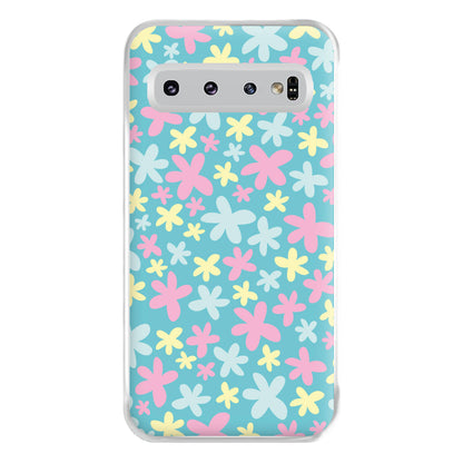 Blue, Pink And Yellow Flowers - Spring Patterns Phone Case for Galaxy S10 Plus