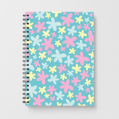 Blue, Pink And Yellow Flowers - Spring Patterns Notebook