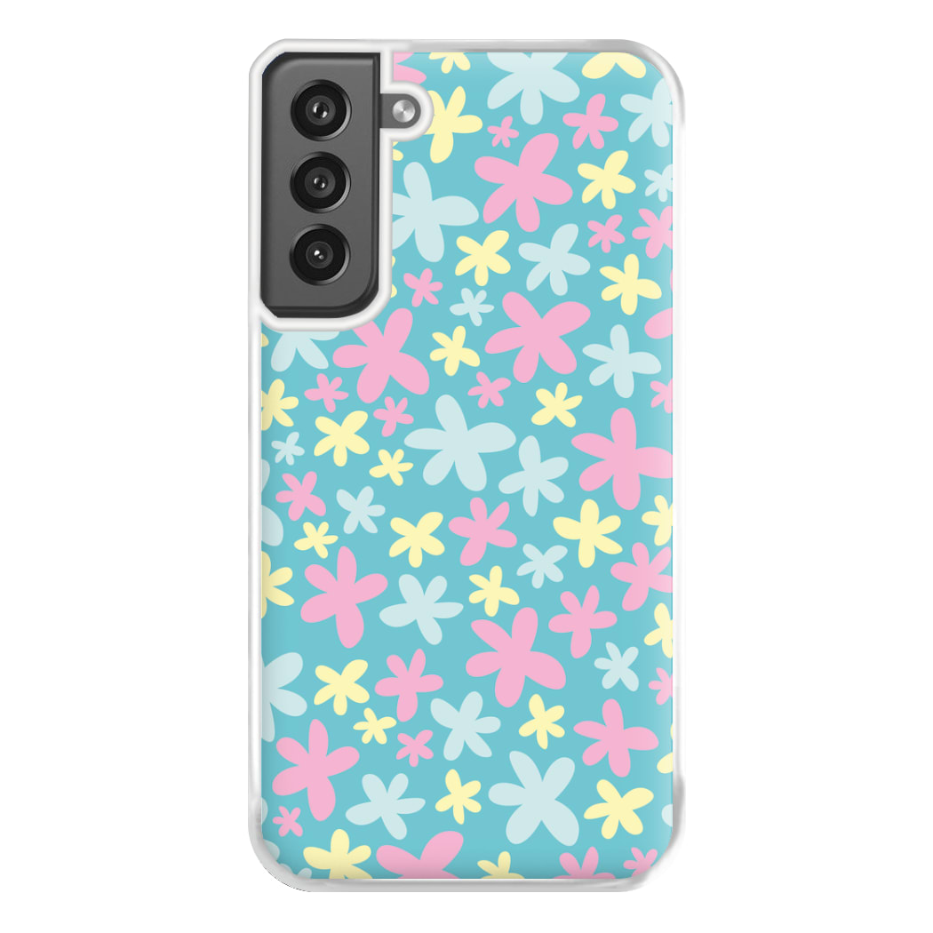 Blue, Pink And Yellow Flowers - Spring Patterns Phone Case for Galaxy S21FE