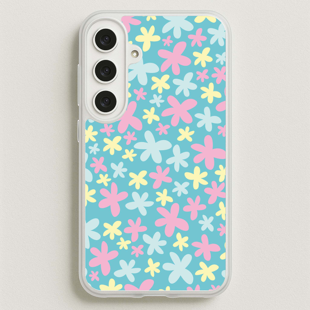 Blue, Pink And Yellow Flowers - Spring Patterns Phone Case for Galaxy S25FE
