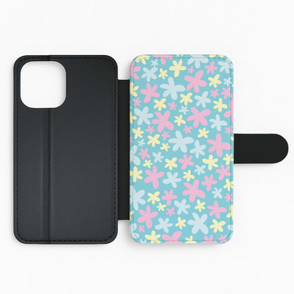 Blue, Pink And Yellow Flowers - Spring Patterns Flip Phone Case