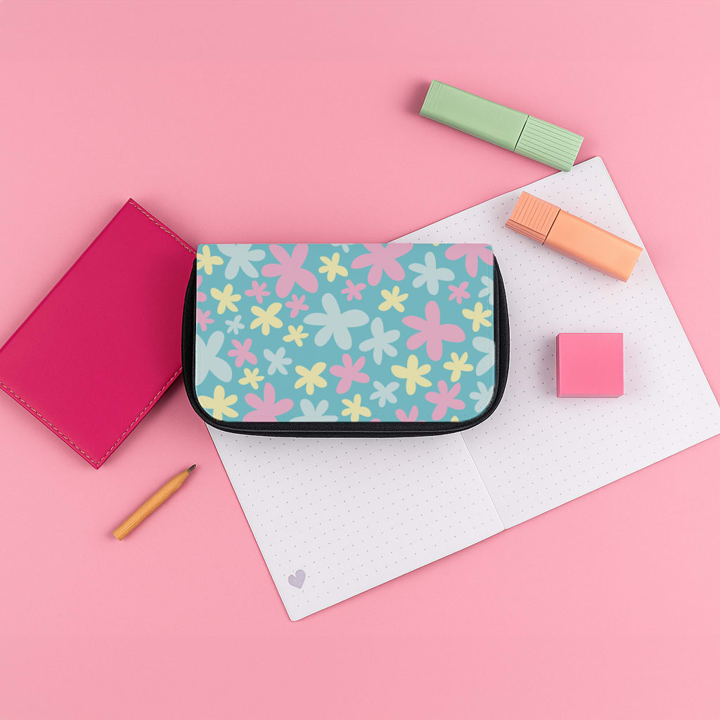 Blue, Pink And Yellow Flowers - Spring Patterns Pencil Case