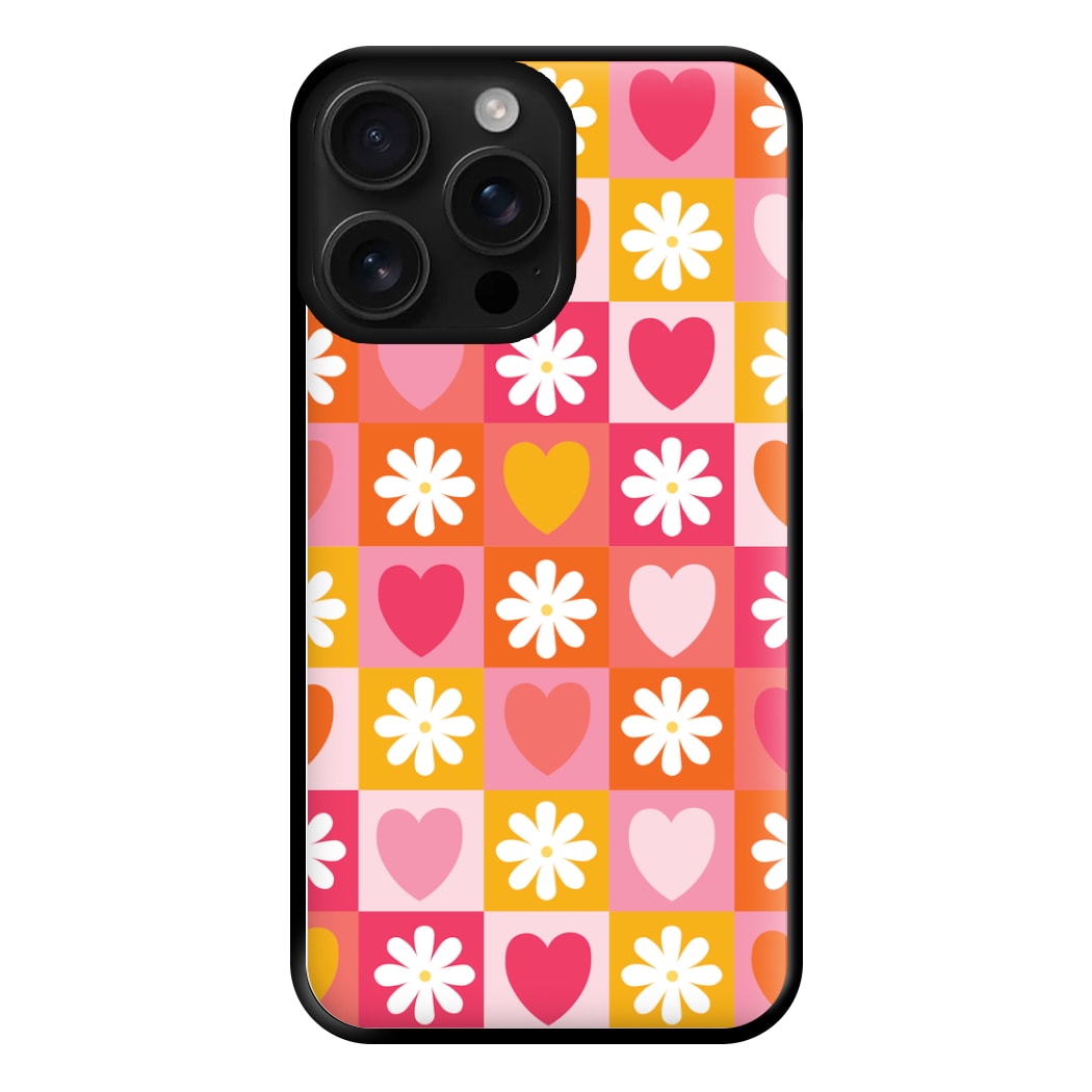 Checked Hearts And Flowers - Spring Patterns Phone Case