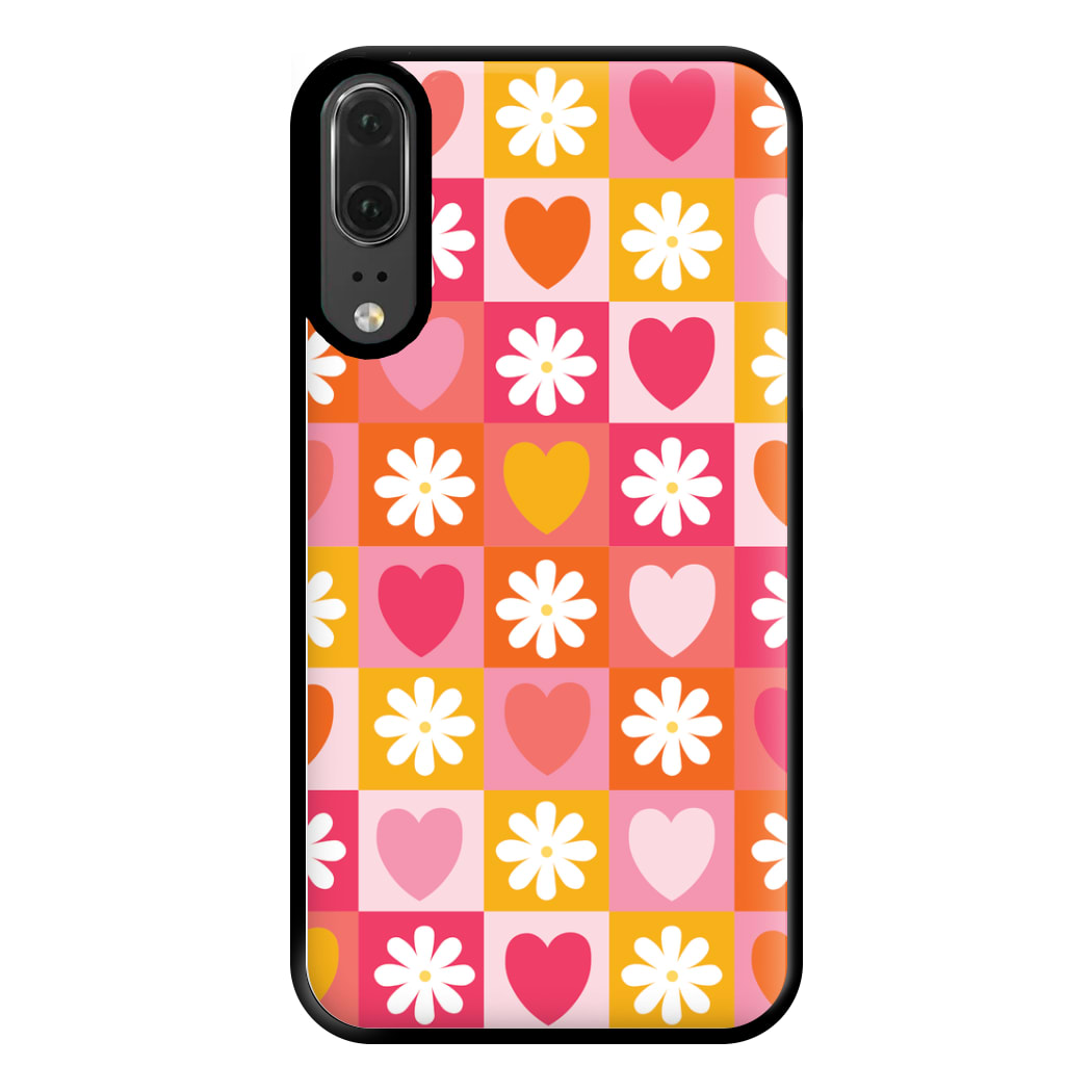 Checked Hearts And Flowers - Spring Patterns Phone Case for Huawei P20