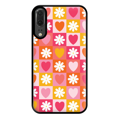 Checked Hearts And Flowers - Spring Patterns Phone Case for Huawei P20