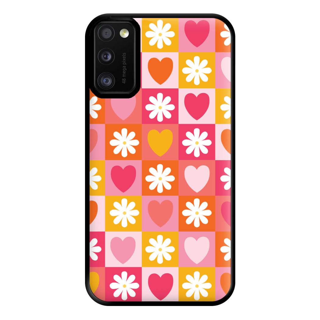 Checked Hearts And Flowers - Spring Patterns Phone Case for Galaxy A41