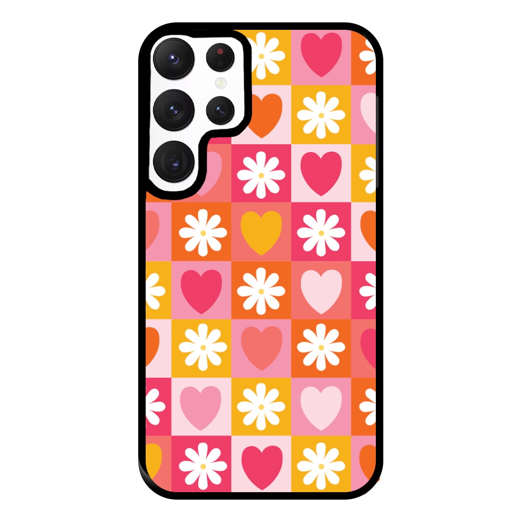 Checked Hearts And Flowers - Spring Patterns Phone Case for Galaxy S22 Ultra