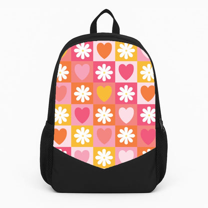 Checked Hearts And Flowers - Spring Patterns Large Backpack